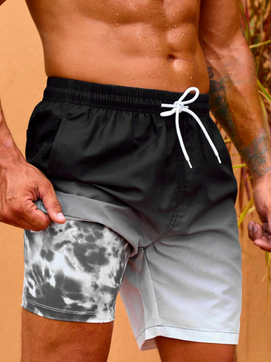 Manfinity Swimmode Men Ombre Drawstring Waist Swim Trunks