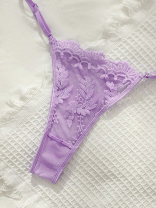 Floral Embroidery Mesh Underwire Lingerie Set