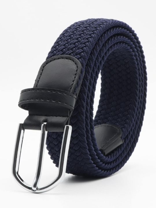 1pc Men's Dark Blue Simple & Versatile Elastic Woven Belt For Daily Casual Wear