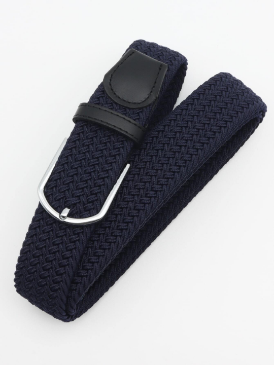 1pc Men's Dark Blue Simple & Versatile Elastic Woven Belt For Daily Casual Wear