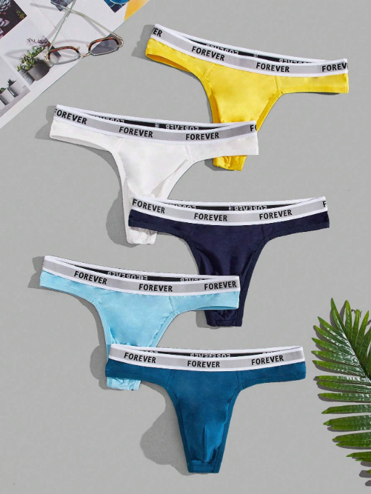 Men 5pcs Letter Graphic Tape Waistband Thong