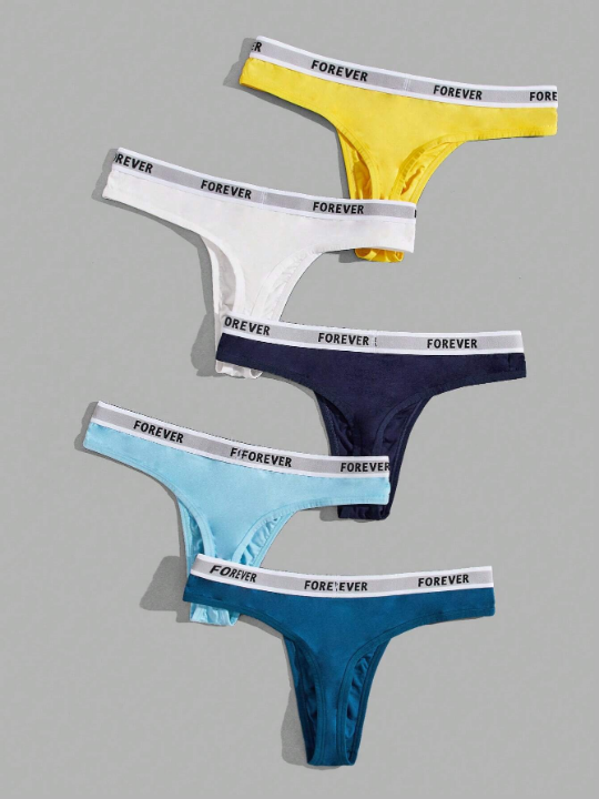 Men 5pcs Letter Graphic Tape Waistband Thong