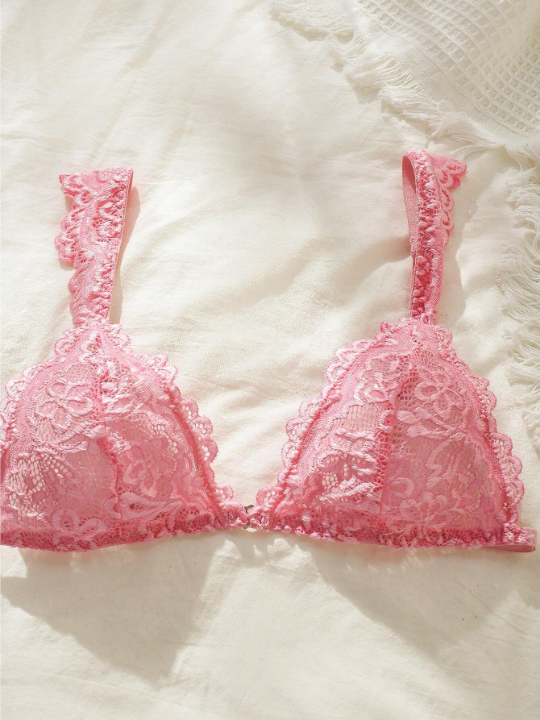 Floral Lace Scallop Trim Lingerie Set