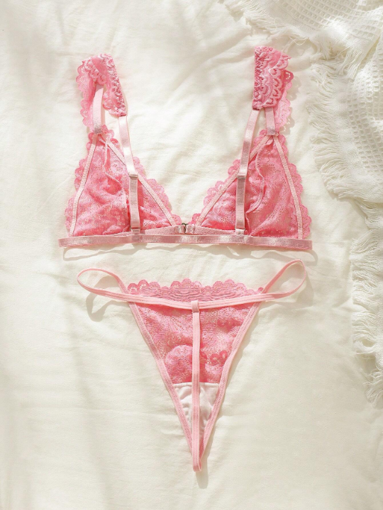 Floral Lace Scallop Trim Lingerie Set