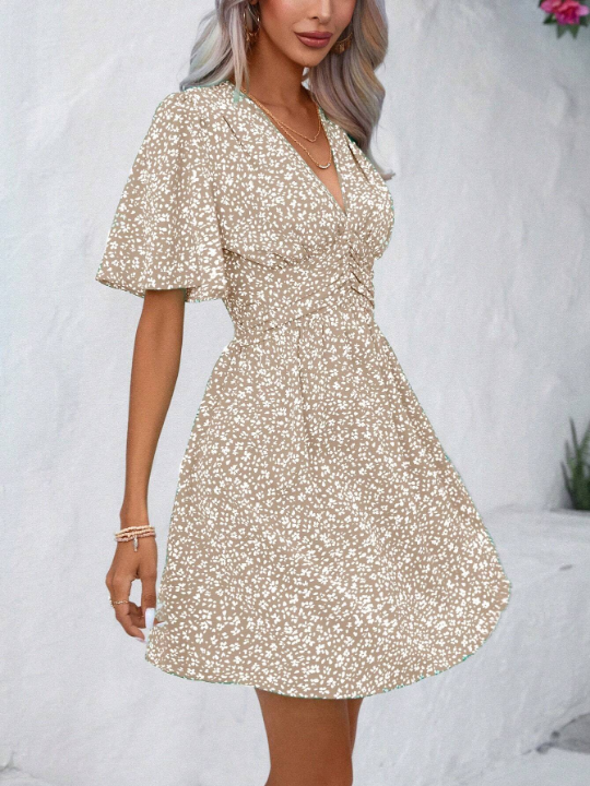 VCAY Ditsy Floral Print Butterfly Sleeve Dress