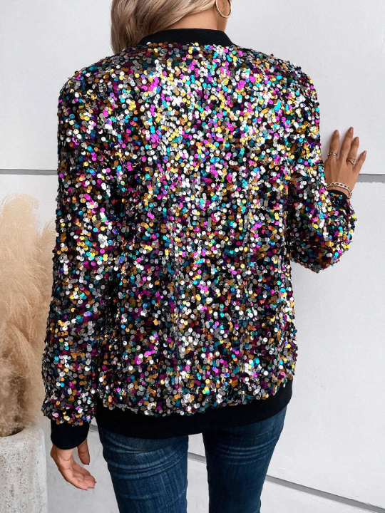 LUNE Zip Up Sequin Bomber Jacket
