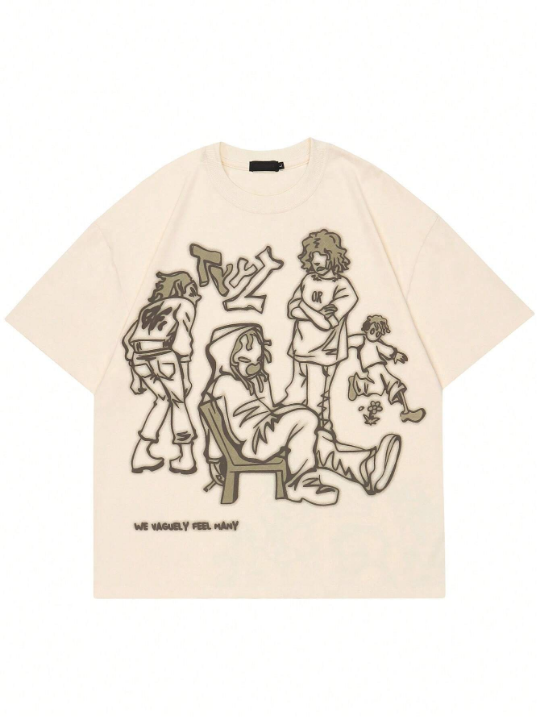 Men Cartoon & Slogan Graphic Drop Shoulder Tee