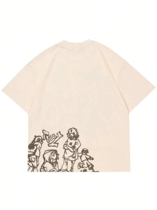 Men Cartoon & Slogan Graphic Drop Shoulder Tee
