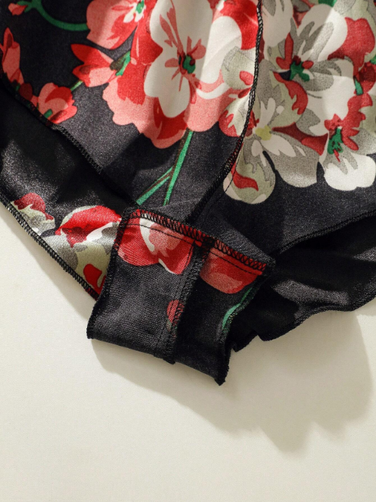 Floral Lace Bralette With Floral Print Shorts