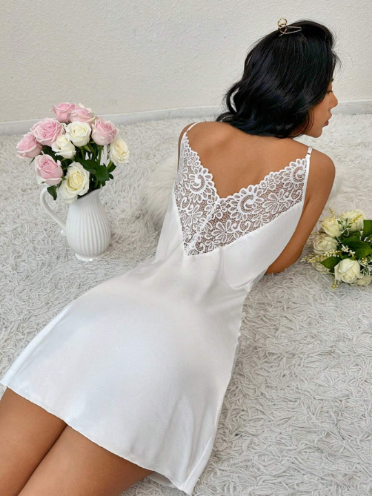 Contrast Lace Satin Cami Nightdress