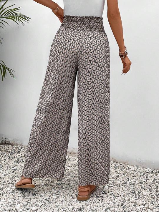 Frenchy Allover Print Knot Waist Tulip Hem Wide Leg Baggy Cross Over Pants