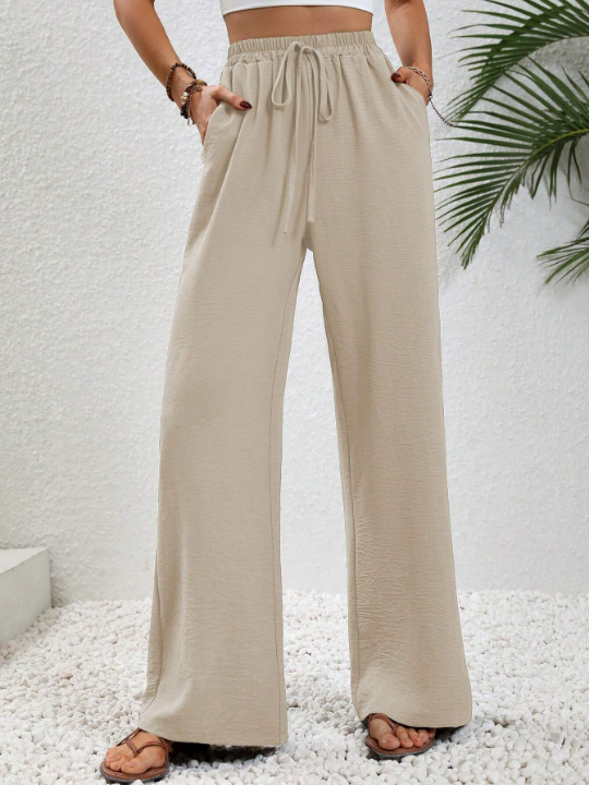 LUNE Drawstring Waist Slant Pocket Wide Leg Pants