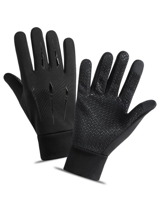 1pair Windproof Waterproof Fleece Lined Winter Motorcycle Riding Gloves For Men, Full Finger With Touchscreen Function