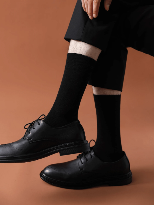 5pairs Men's Solid Color Business Mid-calf Socks