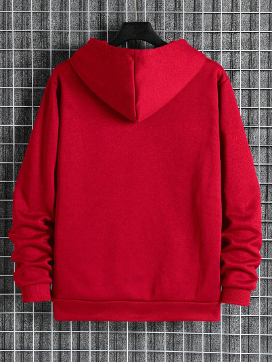 Men Zip Up Drawstring Thermal Lined Hoodie