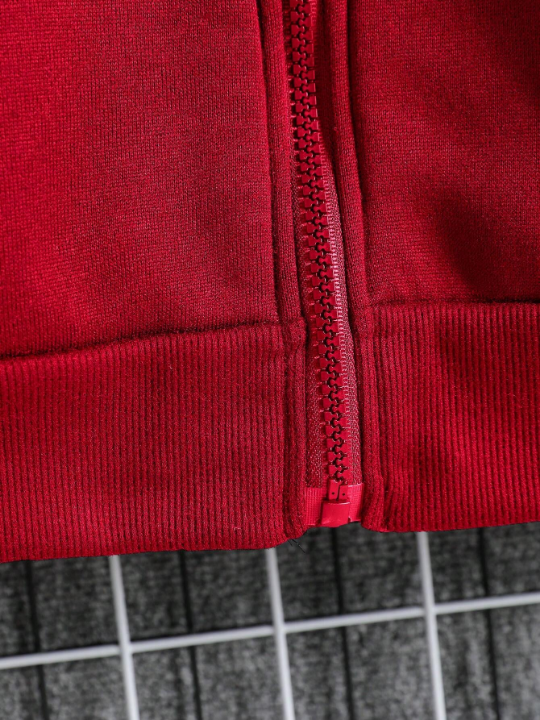 Men Zip Up Drawstring Thermal Lined Hoodie