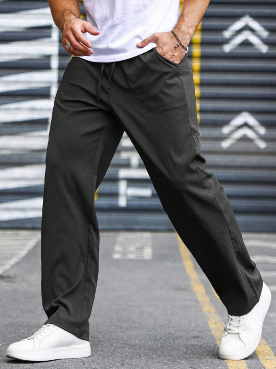 Manfinity Homme Loose Men's Drawstring Waist Straight Leg Pants