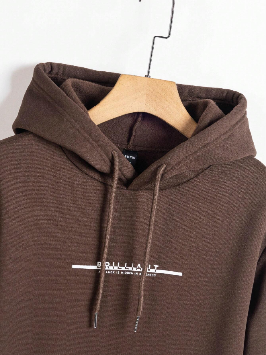 Manfinity Hypemode Men Letter Graphic Drawstring Thermal Lined Hoodie