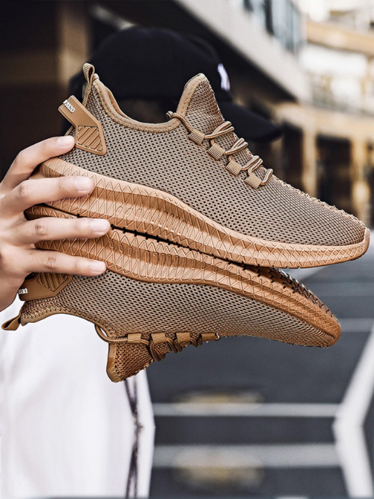 Men's Lace-up Mesh Sports Shoes With Decorative Straps