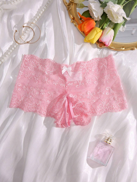Floral Lace Bow Decor Panty