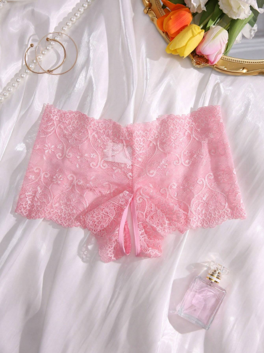 Floral Lace Bow Decor Panty