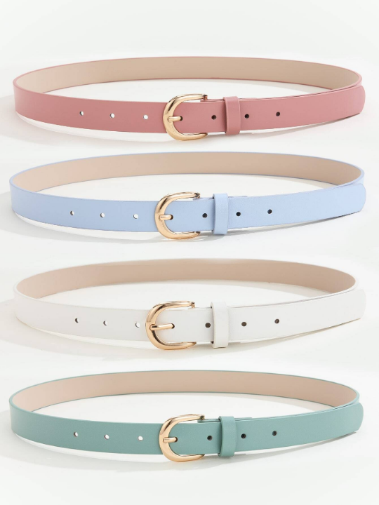 4pcs/Set Women's Metal Square Buckle Simple And Versatile Waist Belt, Suitable For Daily Wear With Dresses, Jeans And Suits