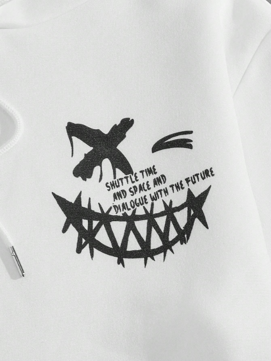 Manfinity EMRG Men Cartoon & Letter Graphic Kangaroo Pocket Drawstring Hoodie