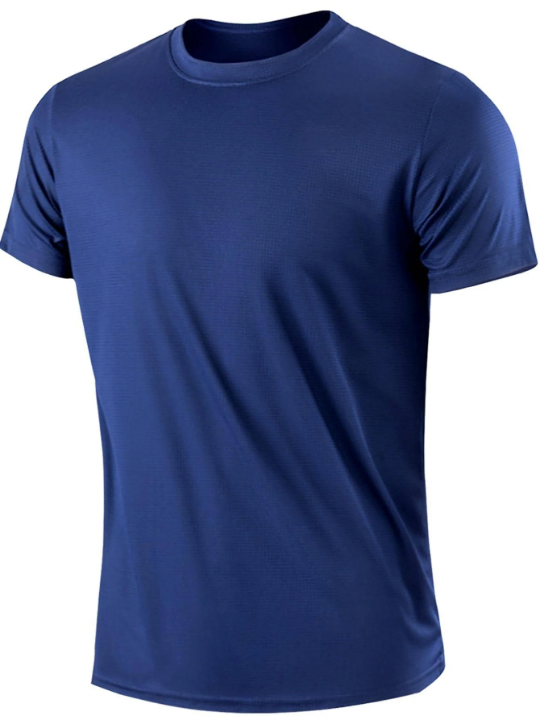 Summer Men's Loose Fitness Running Shirt For Gym Basketball Football Training In Blue Short Sleeve Gym Clothes Men Basic T Shirt