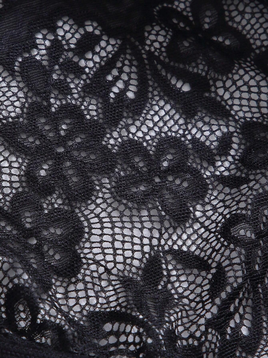 Classic Sexy Floral Lace Scallop Trim Crotchless Teddy Bodysuit