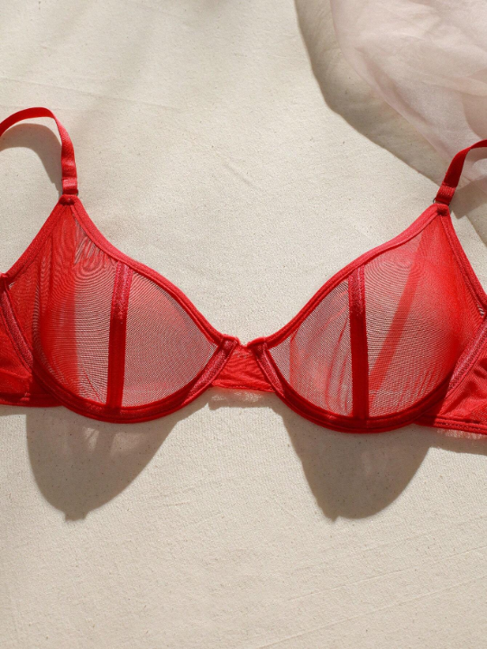 Solid Sheer Mesh Lingerie Set