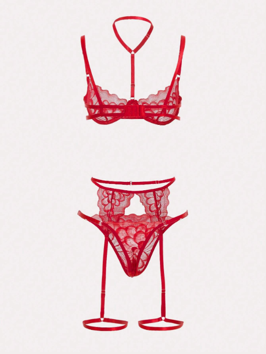 ROMWE Kawaii Lace Garter Underwire Lingerie Set