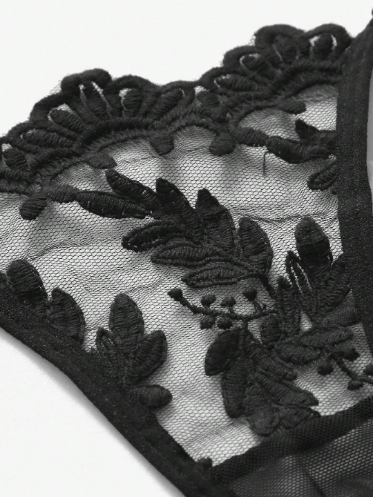 Pure Desire Embroidery Sheer Mesh Underwire Lingerie Set