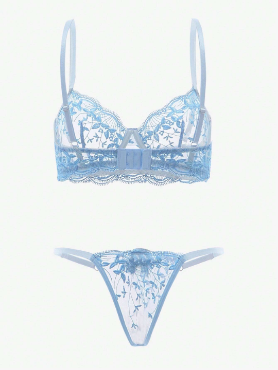 Classic Sexy Embroidered Mesh Underwire Lingerie Set
