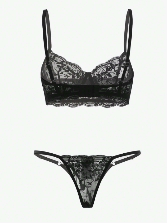 Classic Sexy Embroidered Mesh Underwire Lingerie Set
