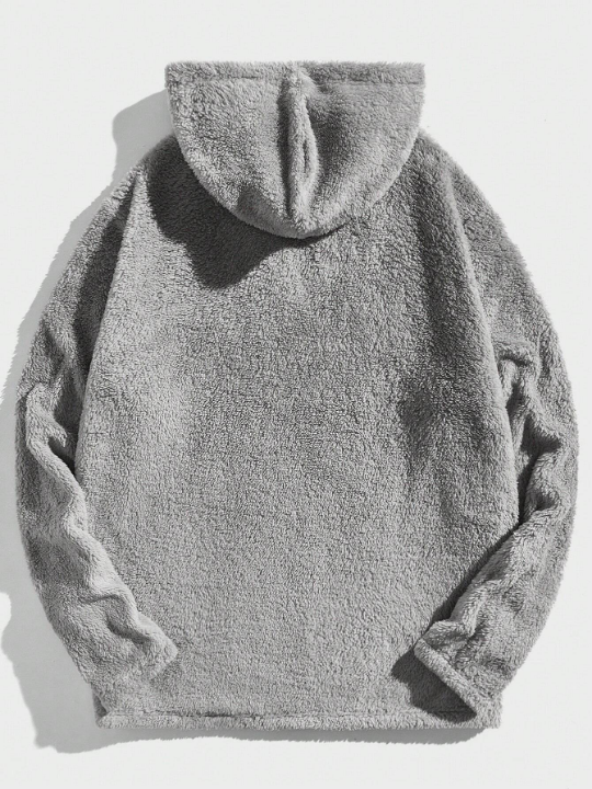 Manfinity Hypemode Men Letter Embroidery Half Zip Teddy Hoodie