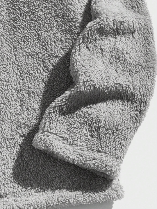 Manfinity Hypemode Men Letter Embroidery Half Zip Teddy Hoodie