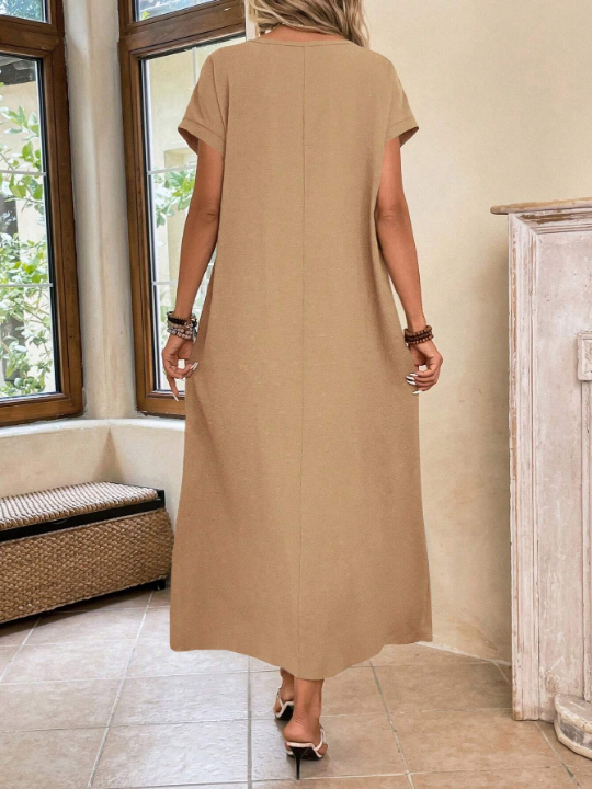 EMERY ROSE Solid Batwing Sleeve Tunic Summer Dress