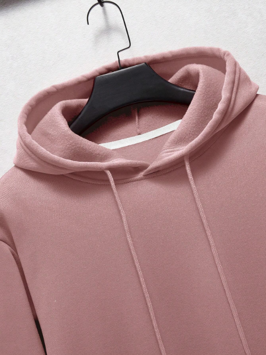 Men Solid Kangaroo Pocket Drawstring Thermal Lined Hoodie