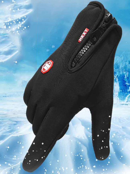 1pair Unisex Outdoor Cycling Warm Gloves With Touchscreen Function And Thermal Plush Lining For Sports, Fitness, Travel, Shopping In Autumn And Winter