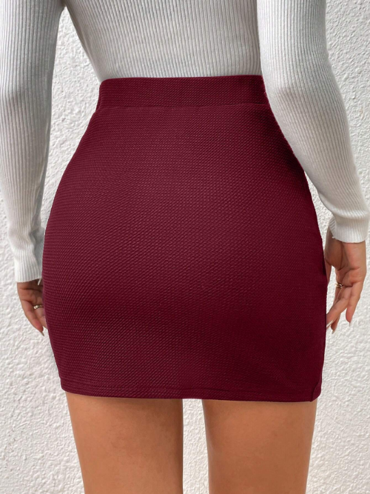 Frenchy High Waist Tulip Hem Bodycon Textured Fabric
Shirring Red Skirt