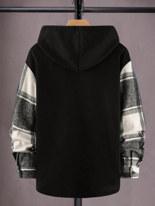 Manfinity Hypemode Men Plaid Print Drawstring Hooded Overcoat Without Tee