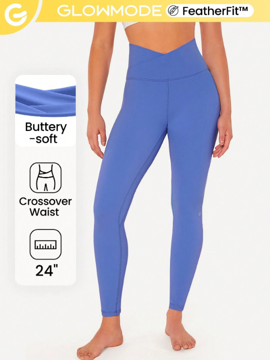GLOWMODE 24" FeatherFit Crossover Yoga Leggings Buttery Soft High Stretch Crossover Waist Sports Tights