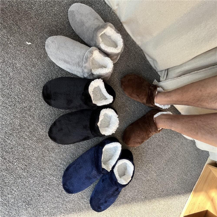 Men's Winter Warm, Non-slip, Plus Velvet And Soft Sole Slippers Socks Packaged With Slippers And Suitable For Household Use