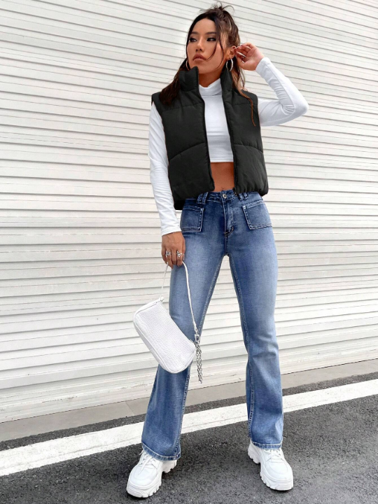 EZwear Zip Up Sleeveless Puffer Vest Coat