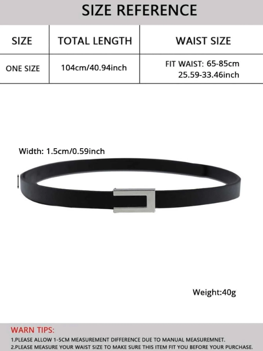 1pc Women's Simple & Versatile Pu Skinny Belt With Buckle, For Suit Dress & Waist Decoration