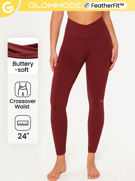 GLOWMODE 24" FeatherFit Crossover Yoga Leggings Buttery Soft High Stretch Crossover Waist Sports Tights