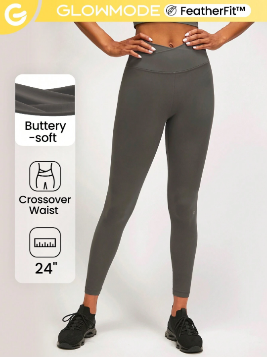 GLOWMODE 24" FeatherFit Crossover Yoga Leggings Buttery Soft High Stretch Crossover Waist Sports Tights