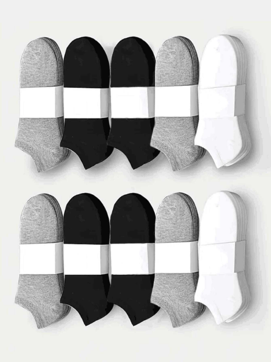 10pairs/set Men's Comfortable Breathable Solid Color Short Socks For Business Dress