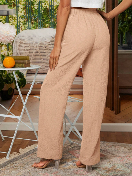 LUNE Solid Elastic Waist Straight Leg Pants