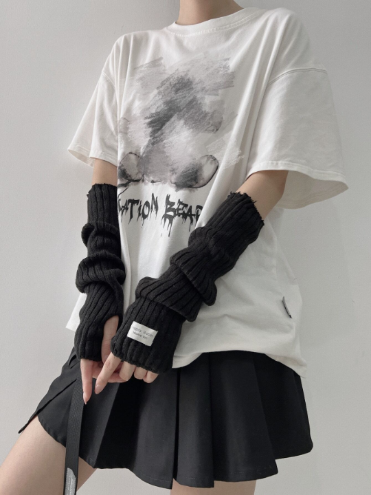 1 Pair Arm Warmers With Fabric Label Decor For Women, Ideal For Everyday, Dating, Home And Outdoor Use With Punk Rock And Y2k Element